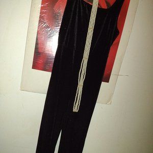 SHEIN Slit Hem Velvet Flare Leg Jumpsuit Without Belt Black / L